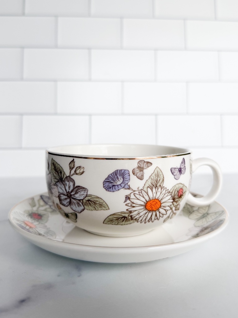 Grace Teaware Fine Porcelain Set Butterfly Floral Gold Trim Elegant Tea Set
